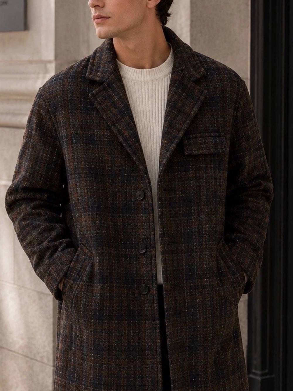 Coach Mens Wool Plaid Overcoat XL Brown Vintage Oversized